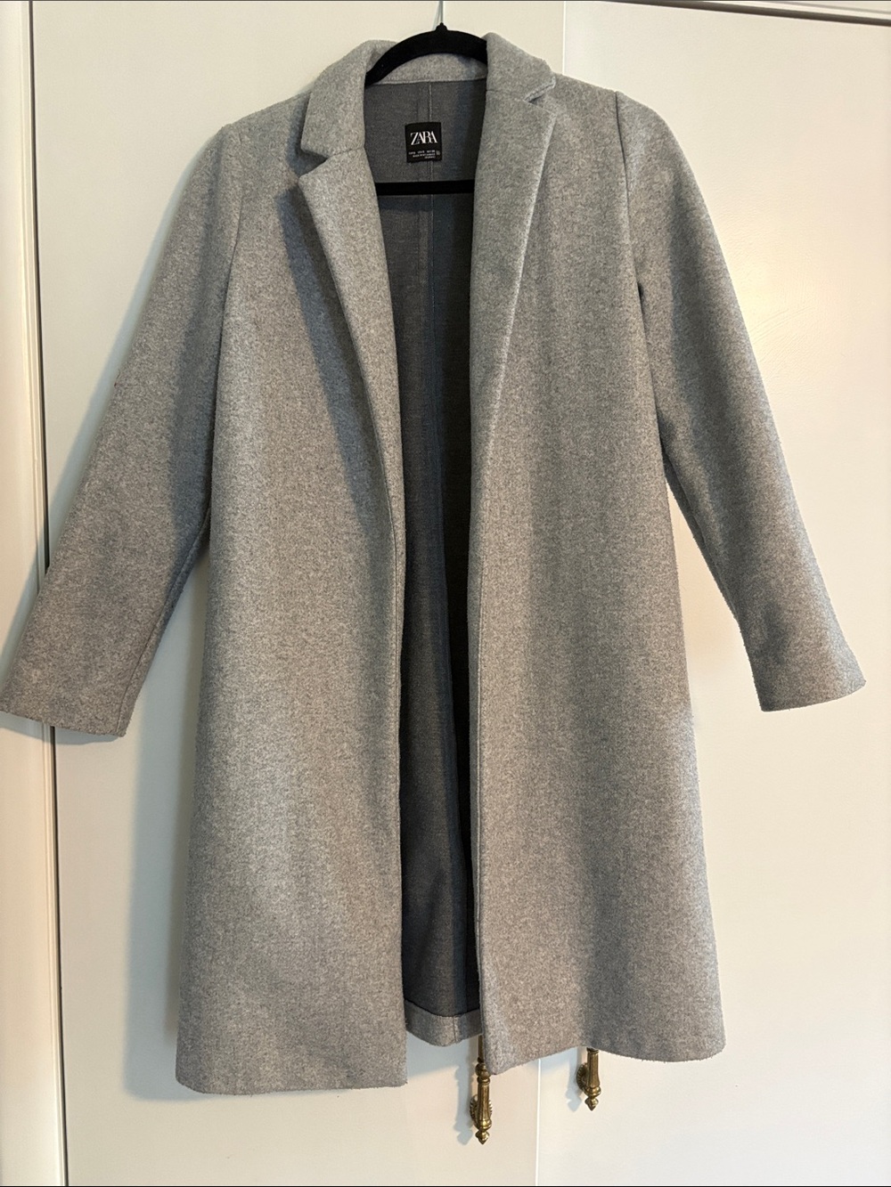 Zara Light Gray Tailored Wool-Blend Long Trench Coat